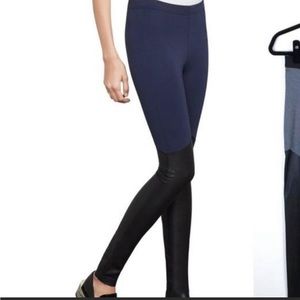 BCBG navy and faux leather leggings XS EUC